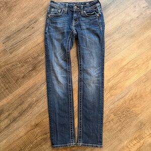 Miss Me Kid Girl 10 Dark Blue Denim Skinny Jeans Rhinestone Cowgirl Bling Design